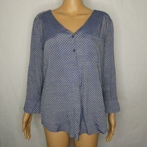 Fred David Polka Dot Blouse Chambray Top Size L
